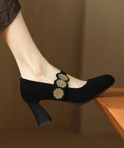 Brown Suede Splicing French High Heels Buckle Strap
