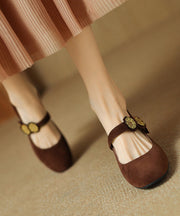 Brown Suede Splicing French High Heels Buckle Strap