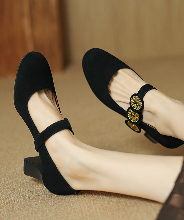 Brown Suede Splicing French High Heels Buckle Strap