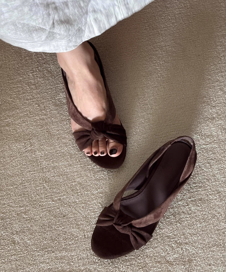Brown Suede Splicing Sandals Cross Strap Peep Toe