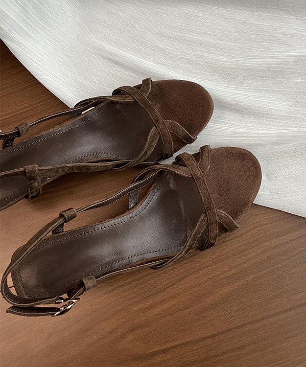 Brown Suede Splicing Wedge Sandals Peep Toe