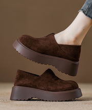 Brown Suede Splicing Women Comfy Loafers