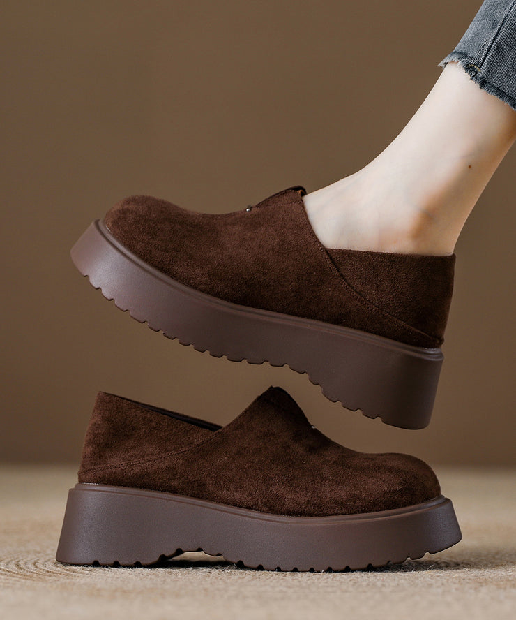 Brown Suede Splicing Women Comfy Loafers
