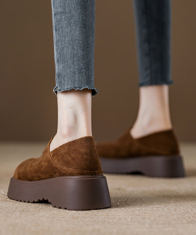 Brown Suede Splicing Women Comfy Loafers