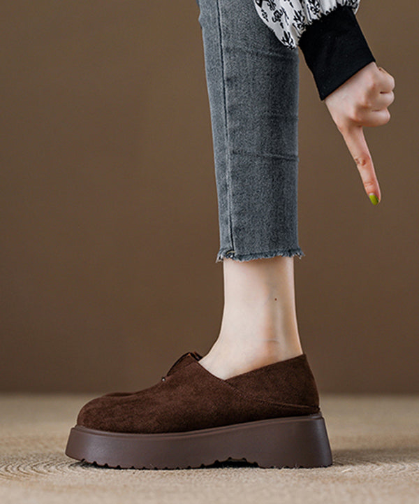 Brown Suede Splicing Women Comfy Loafers