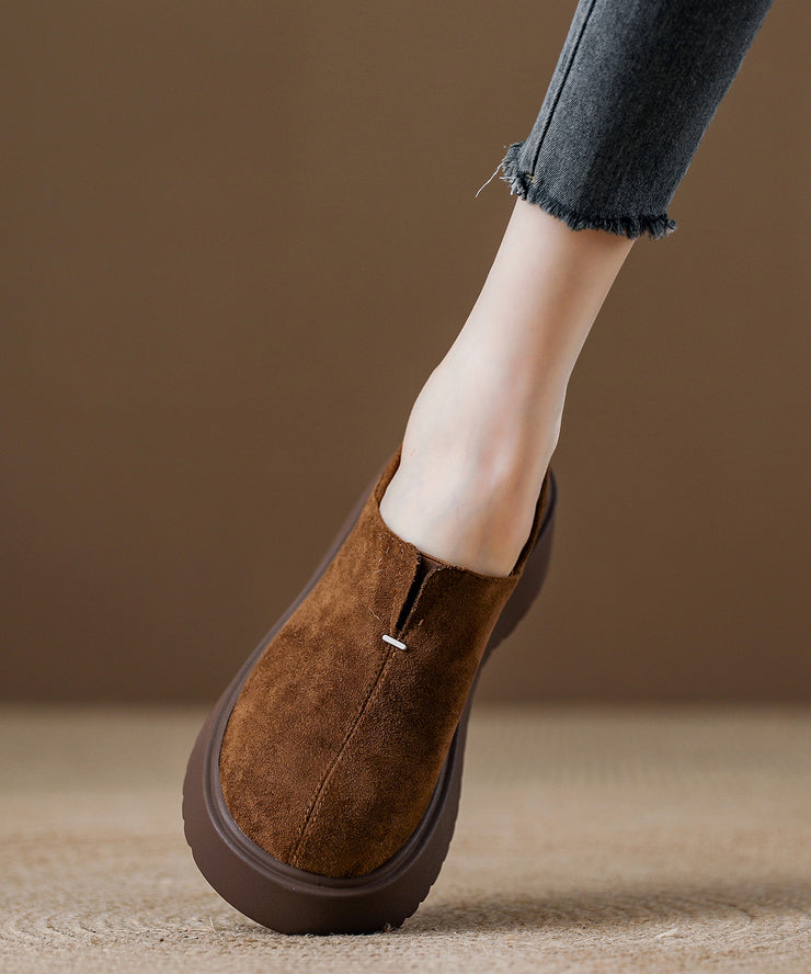 Brown Suede Splicing Women Comfy Loafers