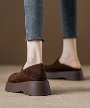 Brown Suede Splicing Women Comfy Loafers