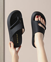 Brown Thong Sandals Platform Faux Leather Comfy Splicing