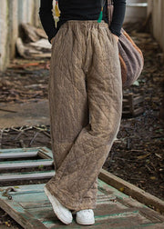 Brown Tie Dye Elastic Waist Cotton Filled Pants Plaid