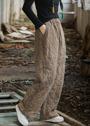 Brown Tie Dye Elastic Waist Cotton Filled Pants Plaid