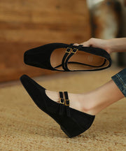 Brown Wedge Heels Shoes Suede New Splicing Buckle Strap
