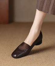 Brown Women Chunky Sheepskin Comfy Splicing Loafers