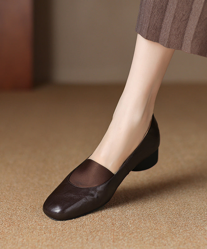 Brown Women Chunky Sheepskin Comfy Splicing Loafers