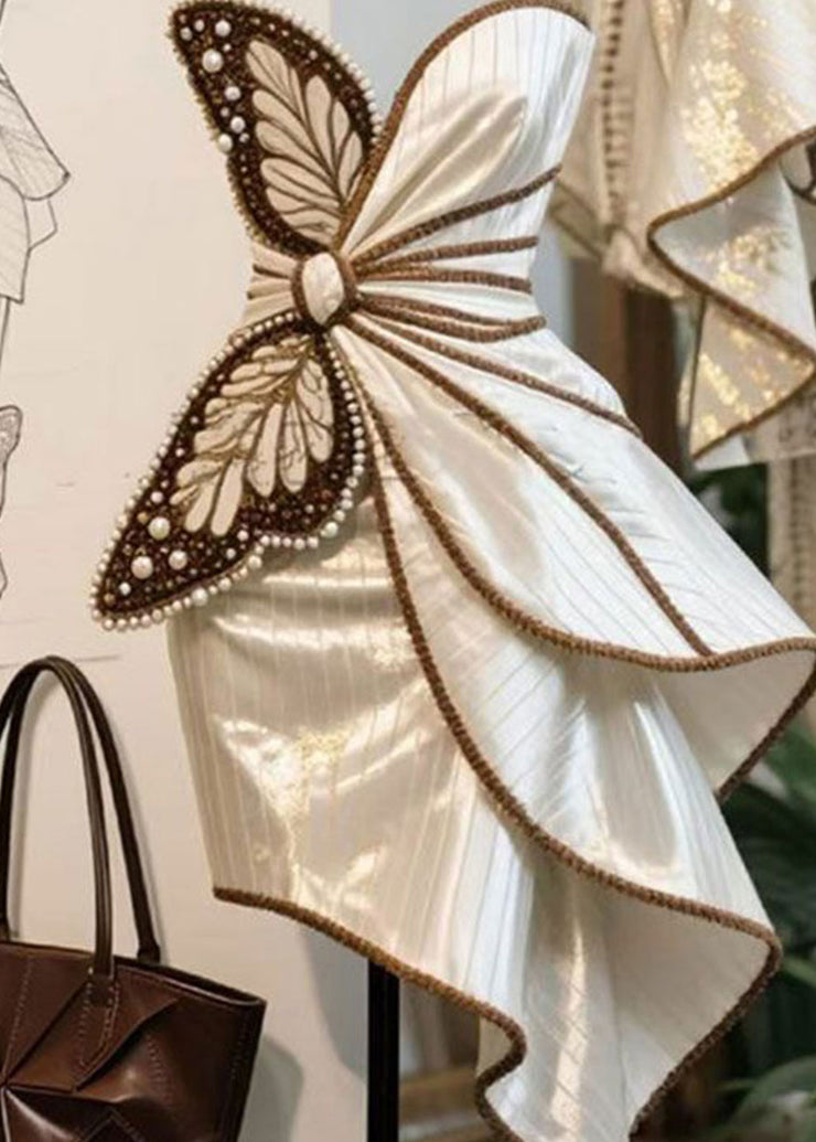 Butterfly Decoration Nail Bead Asymmetrical Dress Design 2025 New