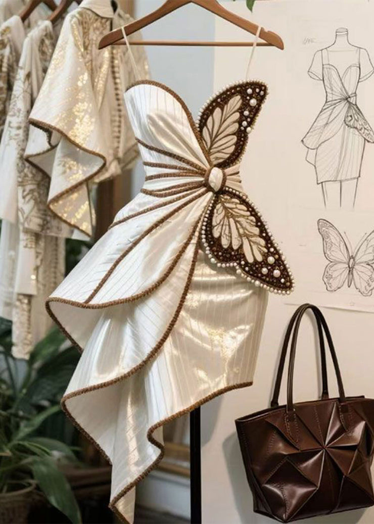 Butterfly Decoration Nail Bead Asymmetrical Dress Design 2025 New