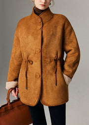 Camel Drawstring Button Wear On Both Sides Coats Winter