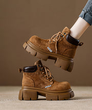 Camel Platform Suede Comfy Splicing Lace Up Boots