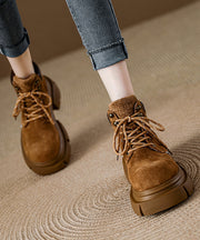 Camel Platform Suede Comfy Splicing Lace Up Boots