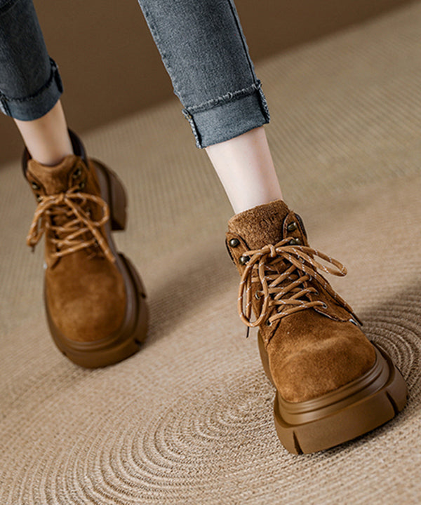 Camel Platform Suede Comfy Splicing Lace Up Boots