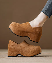 Camel Platform Suede Women Splicing Loafer Shoes