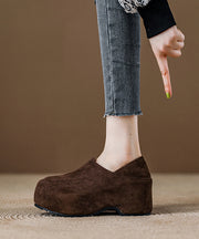 Camel Platform Suede Women Splicing Loafer Shoes