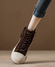 Camel Suede Tassel Splicing Platform Boots Lace Up