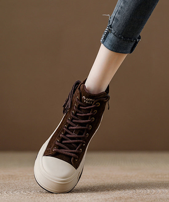 Camel Suede Tassel Splicing Platform Boots Lace Up