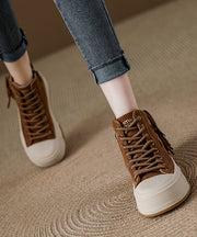 Camel Suede Tassel Splicing Platform Boots Lace Up