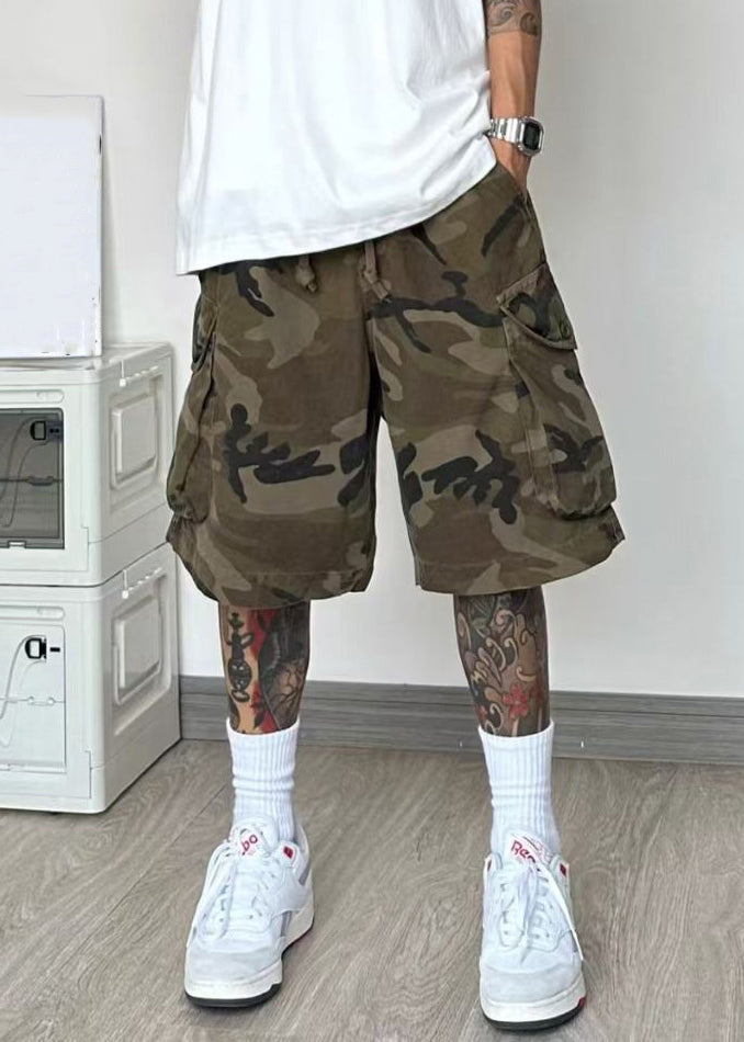 Camouflage Pockets Cotton Summer Men Shorts Elastic Waist