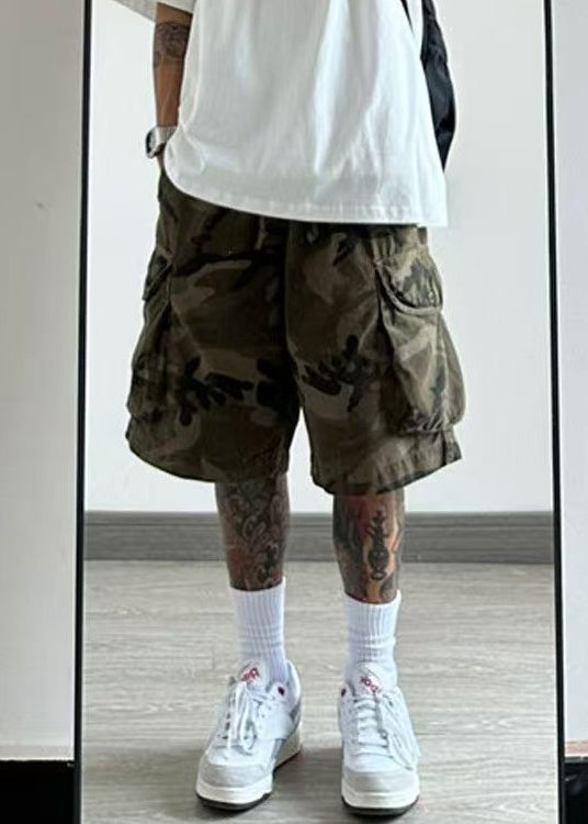 Camouflage Pockets Cotton Summer Men Shorts Elastic Waist