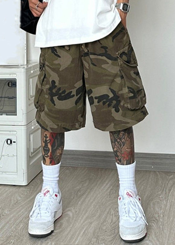 Camouflage Pockets Cotton Summer Men Shorts Elastic Waist
