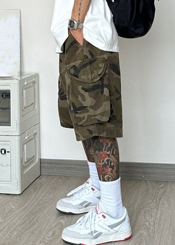 Camouflage Pockets Cotton Summer Men Shorts Elastic Waist