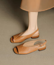 Caramel Cowhide Leather Boutique Splicing Sandals Peep Toe