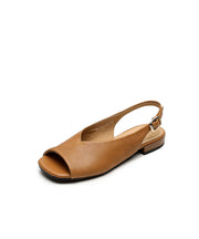 Caramel Cowhide Leather Boutique Splicing Sandals Peep Toe