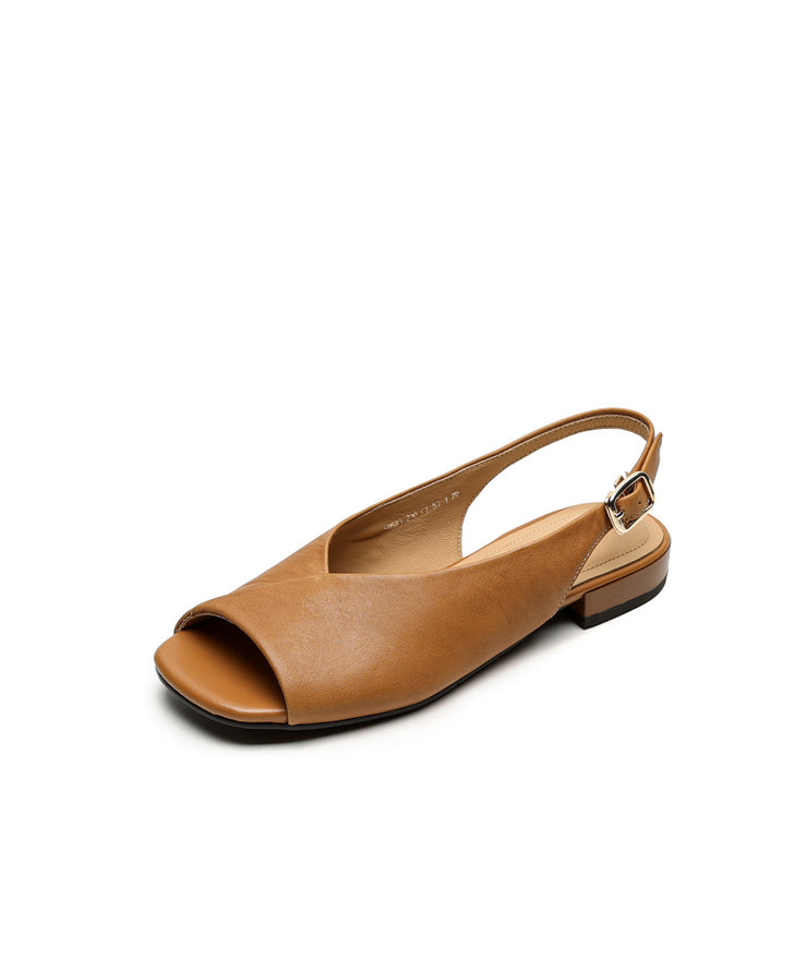 Caramel Cowhide Leather Boutique Splicing Sandals Peep Toe