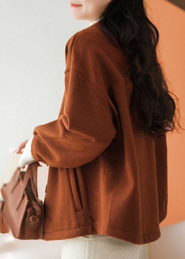Caramel Oversized cotton blend Coats V Neck Solid Winter