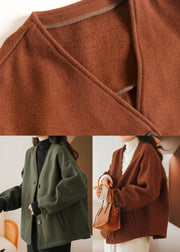 Caramel Oversized cotton blend Coats V Neck Solid Winter