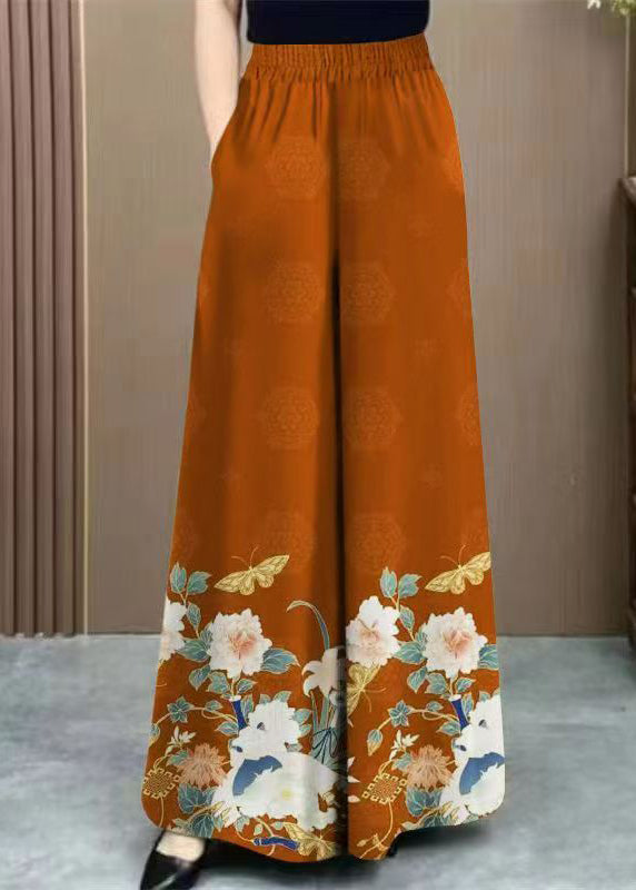 Caramel Pockets Print Cotton Pants High Waist Summer