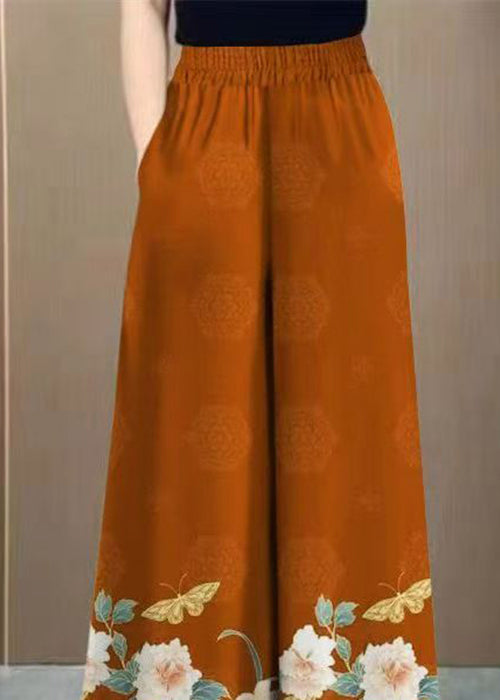 Caramel Pockets Print Cotton Pants High Waist Summer
