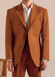 Caramel Pockets Solid Linen Casual Clothing Men Coat Notched