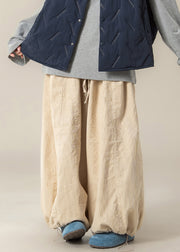 Casual Apricot Drawstring High Waist Cotton Beam Pants Fall