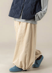 Casual Apricot Drawstring High Waist Cotton Beam Pants Fall