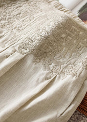 Casual Apricot High Waist Embroidered Linen Wide Leg Pants Fall