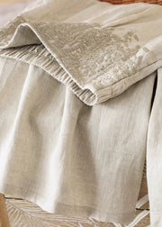 Casual Apricot High Waist Embroidered Linen Wide Leg Pants Fall