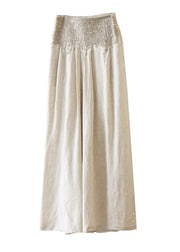Casual Apricot High Waist Embroidered Linen Wide Leg Pants Fall