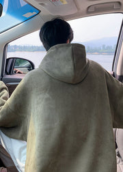 Casual Apricot Hooded Print Cotton Men Pullover Streetwear Spring