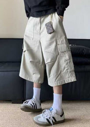 Casual Apricot Pockets High Waist Cotton Men Crop Pants Summer