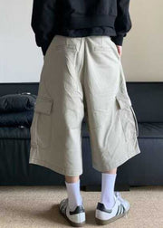 Casual Apricot Pockets High Waist Cotton Men Crop Pants Summer