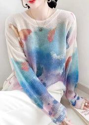 Casual Apricot Print Patchwork Cozy Knit Top Long Sleeve