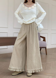 Casual Apricot Ruffled Patchwork Elastic Waist Corduroy Pants Fall